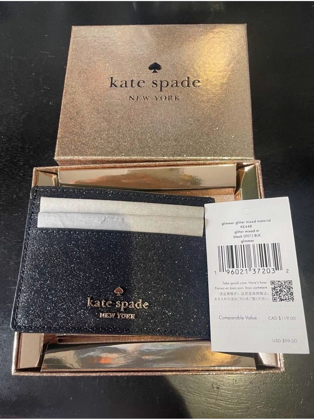 Kate Spade Glimmer Boxed Small
Slim Cardholder Black Glitter KE448 NWT